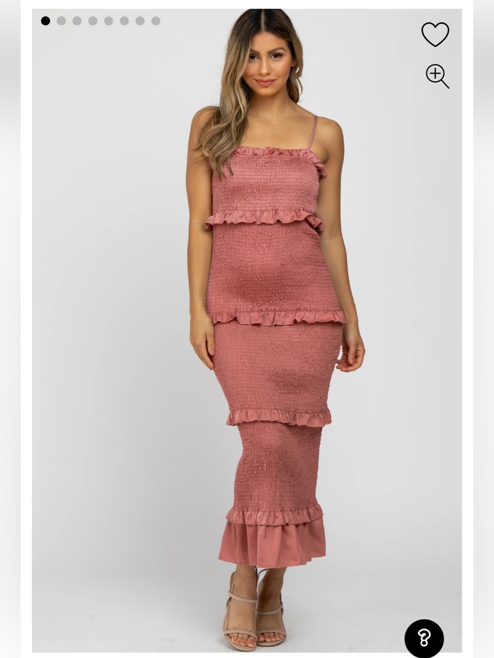 Mauve Satin Smocked Ruffle Midi Dress